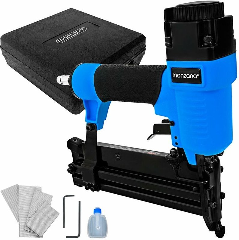 2in1 Drucklufttacker inkl. Koffer inkl. 100 Klammern 100 Nägel Druckluftnagler Klammergerät Nagelgerät - Monzana