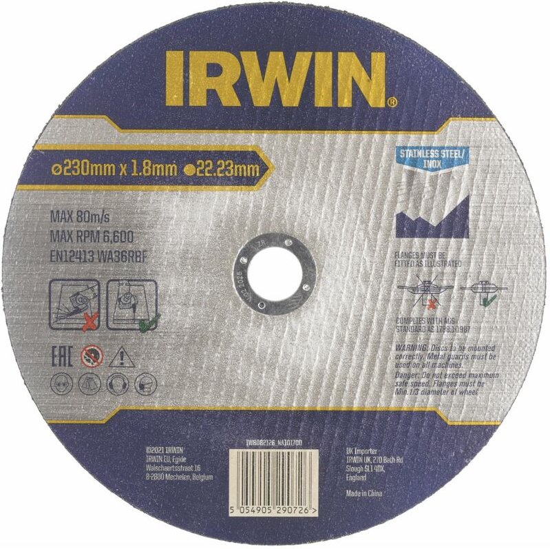 Irwin - tarcza do cięcia metalu/stali nierdzewnej płaska 230mm x 1,8mm x 22,23mm