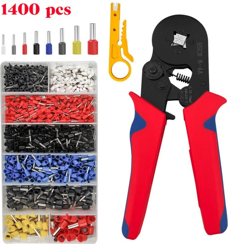 1400 teilig Set Crimpzange Aderendhülsenzange Presszange 0,25-10mm² Kabelschuhe mit Abisolierzangen
