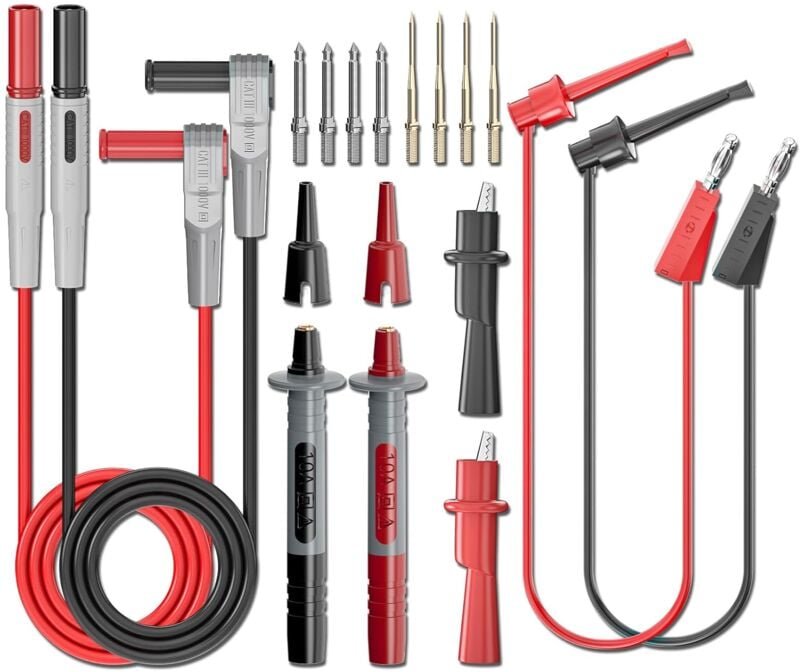 Dolaso - Multimeter-Messleitungssatz mit Krokodilklemmen, Bananenstecker zum Testen von Hakenklemmen, austauschbarem Kab...