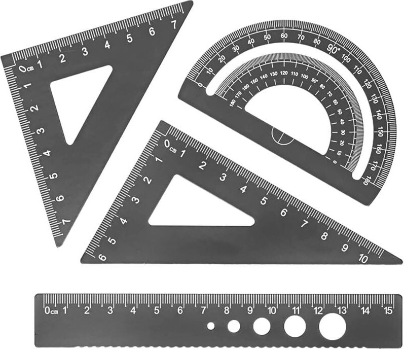 BEBUSINGOTO (Schwarz) Quadratischer Winkelmesser, Schul-Quadratlineal mit Aufbewahrungsbox, Aluminiumlegierung, Mathemat...
