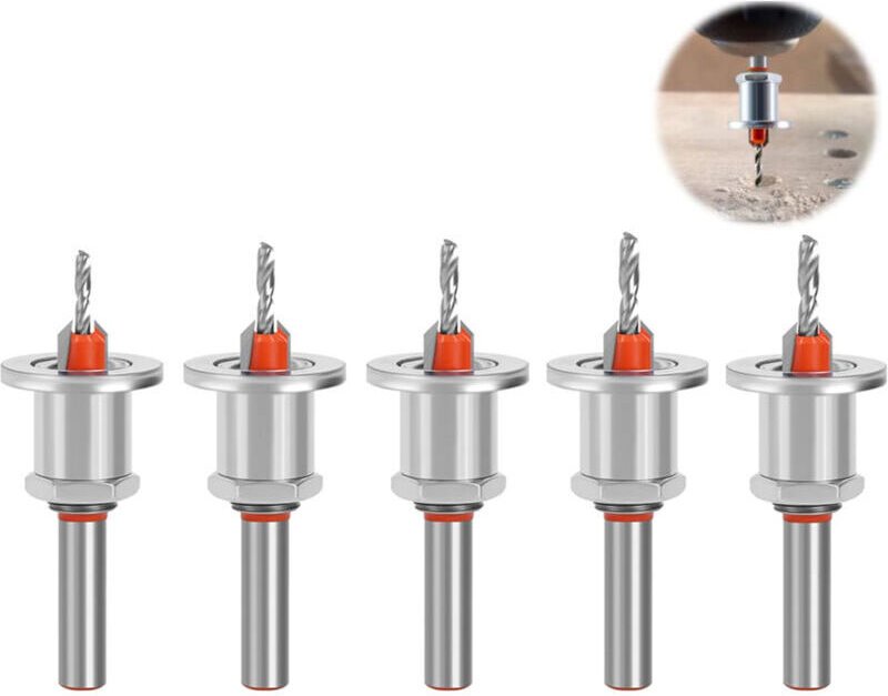 5-teiliges Set 8-mm-Senkbohrer für die Holzbearbeitung, Senkbohrer mit Tiefenanschlag und Senkfräser, zum Bohren in Holz...