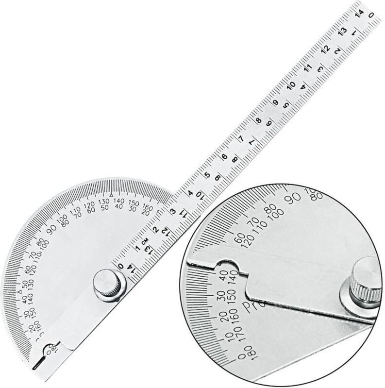 Edelstahl-Winkelmesser, 0-180° Winkel-Goniometer mit 140 mm Messlineal, Metall-Winkelmesser mit Feststellschraube, Unive...