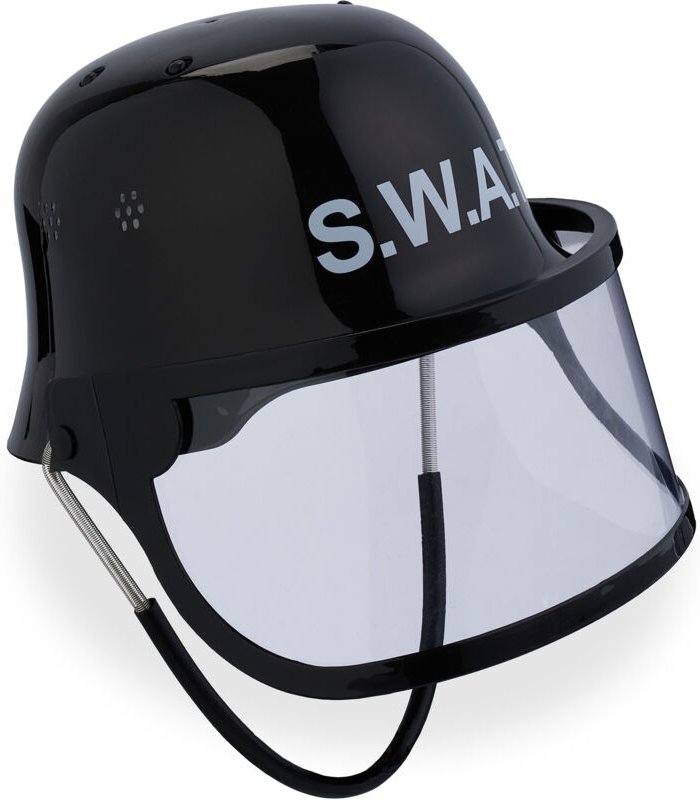 2 x SWAT Helm Kinder, verstellbar, Einsatzhelm, klappbares Visier, HBT: 24,5 x 22,5 x 28 cm, Polizeihelm, schwarz