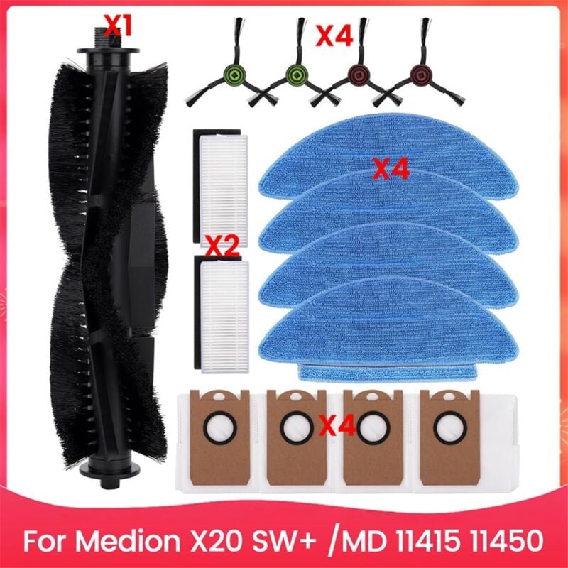 Für X20 sw+ / 11415 11450 Roboter-Staubsauger Hauptseitenbürste Hepa-Filter Mopptuch Staubbeutel Ersatzteile