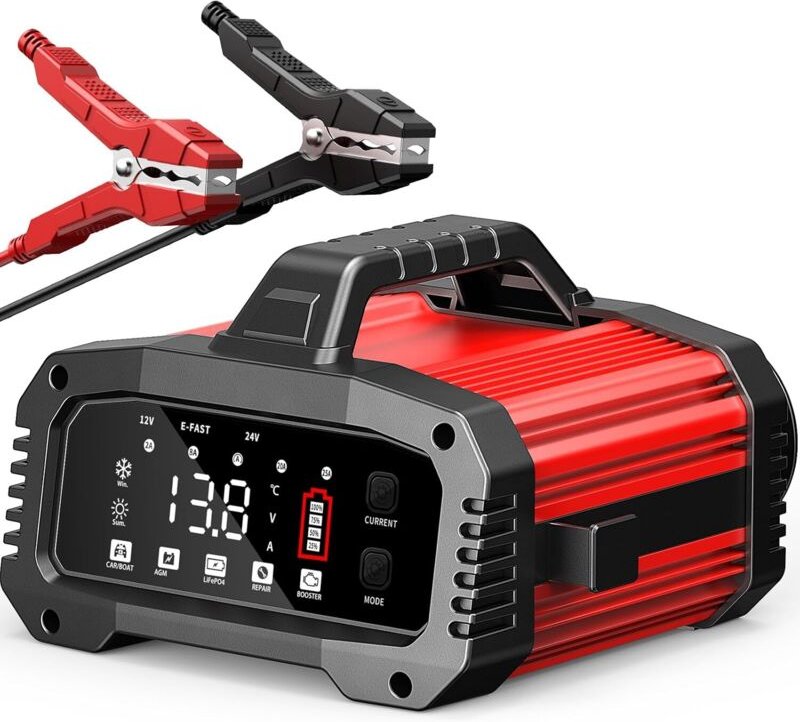 Intelligentes 12V/24V-Batterieladegerät, Kfz-Batterieladegerät mit automatischer Reparaturfunktion und LCD-Display, Wart...