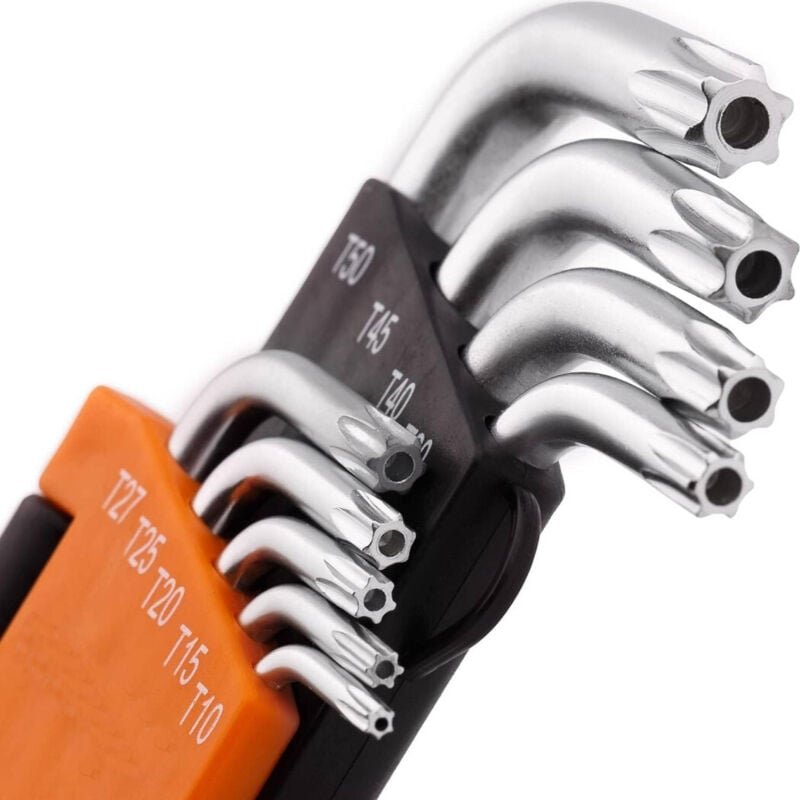 Trade Shop Traesio - Trade Shop - set kit 9 torx-schlüssel gebohrt T10-T50 abgewinkelt stern chrom vanadium inbus -