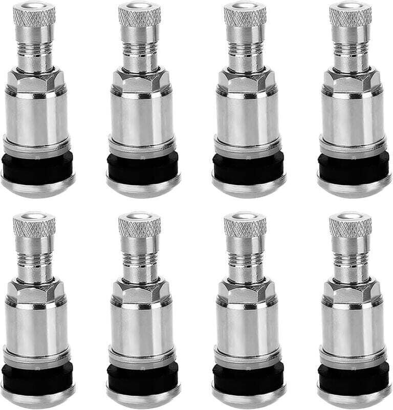 8 Stück Universal-Ventilkappen aus Stahl für schlauchlose Autoreifen, 11,3 mm, silberfarben, mit Staubkappe für Autos, L...