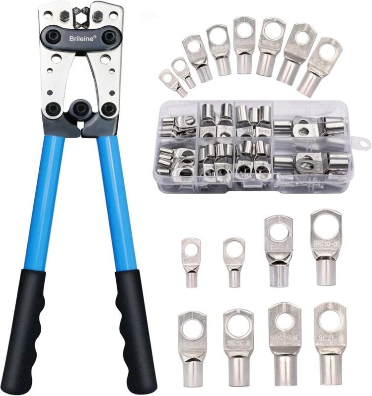 AWG 1/0-8 Batteriekabel-Crimpwerkzeug-Set mit Kupferringklemmen, 60-teilig, 8 Größen