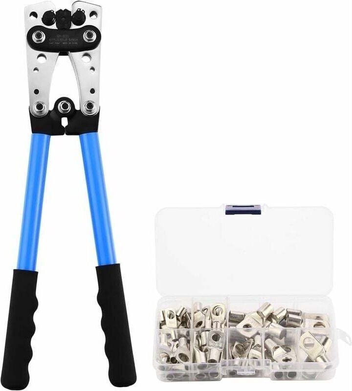 Crimpzangen-Set + 60 Crimp-Anschlüsse – AWG 10–0, 6/10/16/25/35/50 mm², Multifunktions-Kabelschneider mit rutschfestem G...