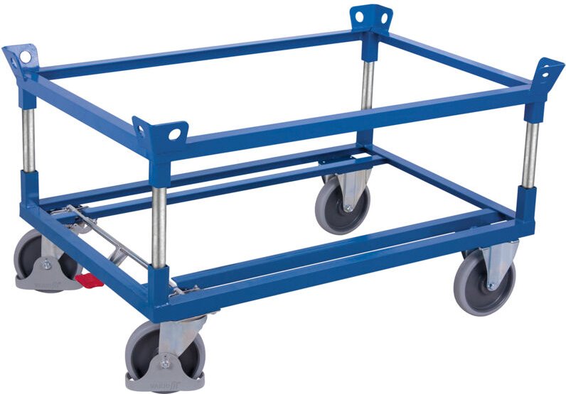 VARIOfit Palettenfahrgestell Gummibereifung für Gitterboxen/Europaletten mit 2 Winkelrahmen 1210x1010mm Anthrazitgrau RA...