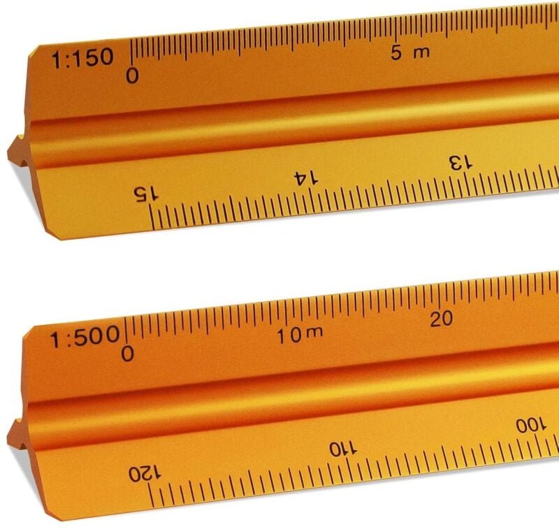 Ccykxa - 2 Stück Dreieckslineal 1:20, 1:25, 1:50, 1:75, 1:100, 1:125 und 1:100, 1:200, 1:250, 1:300, 1:400, 1 :500 (Gold...