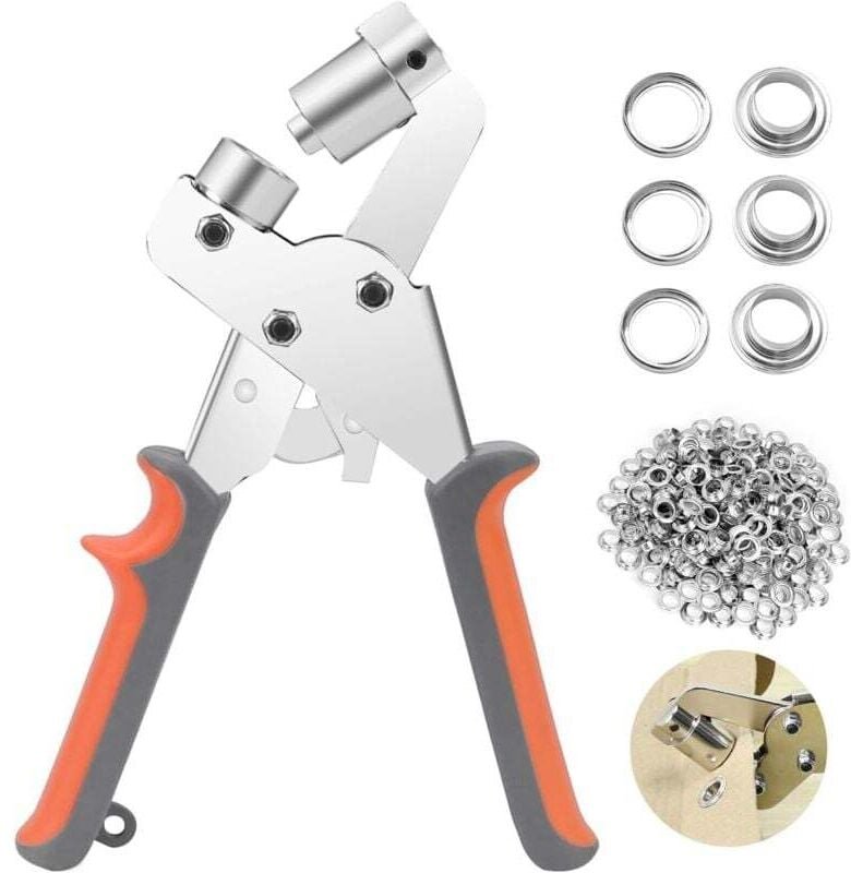 Vtizikl Pince à œillets avec 100 Pièces (Ø intérieur 10 mm) œillets en Métal,Ensemble Professionnel de Perforateur d'œil...
