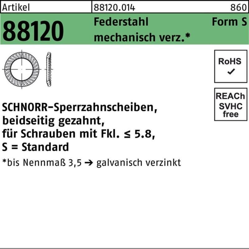 Sperrzahnscheibe r 88120 beidseitig gezahnt S2,5x 4,8x0,45 Federstahl mechanisch verzinkt