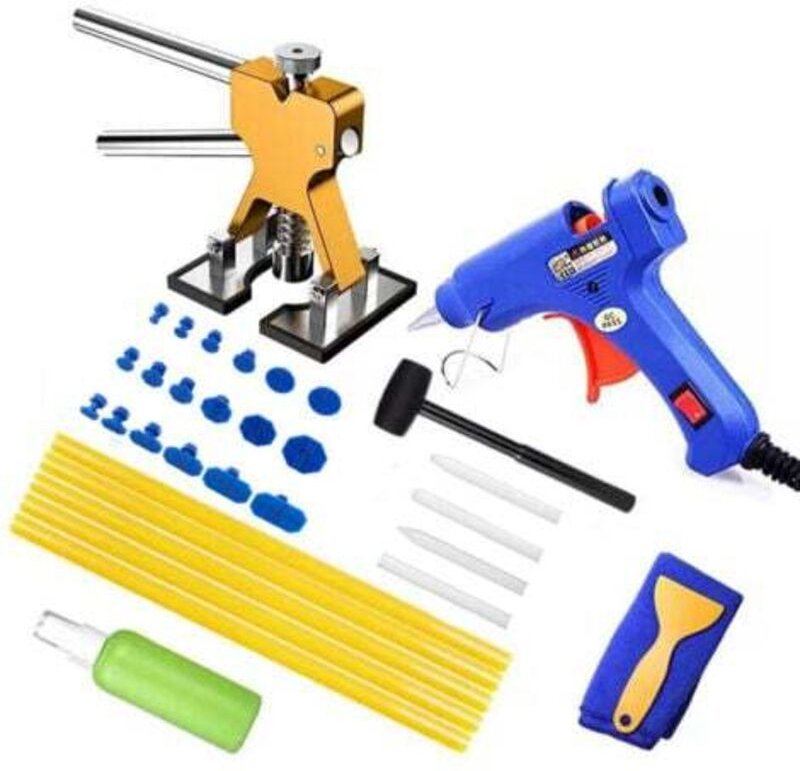 Lackfreies Ausbeulwerkzeug Set (Golden) Karosserie 34 PCS mit Klebepistole, Goldener Dellenlifter, für Auto, Kühlschrank...