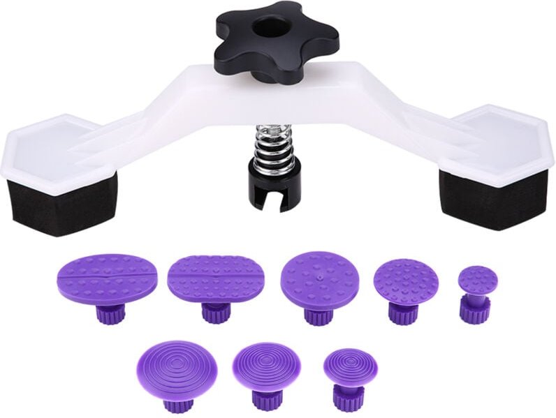 Lackfreies Ausbeulwerkzeug-Set, Karosserie-Ausbeulwerkzeug, 1 Brückenausbeuler + 8 Klebelaschen zur Ausbeulung von Autos