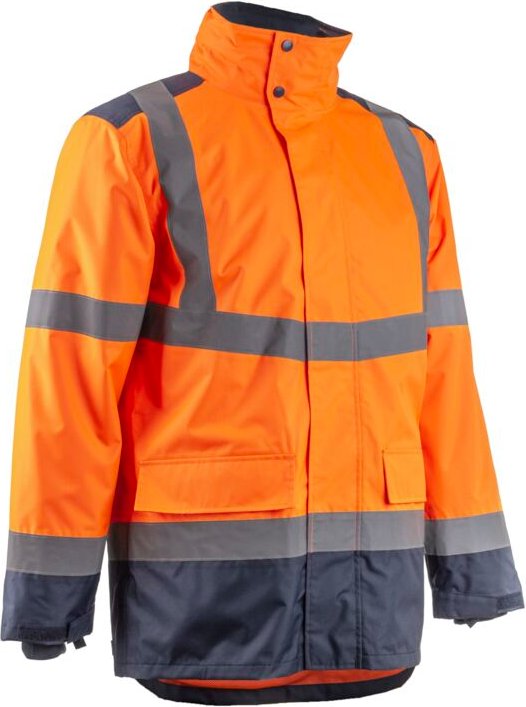 Hochsichtbarer wasserdichter Arbeitsparka KAZAN - Orange HV/Marine M - 44/46