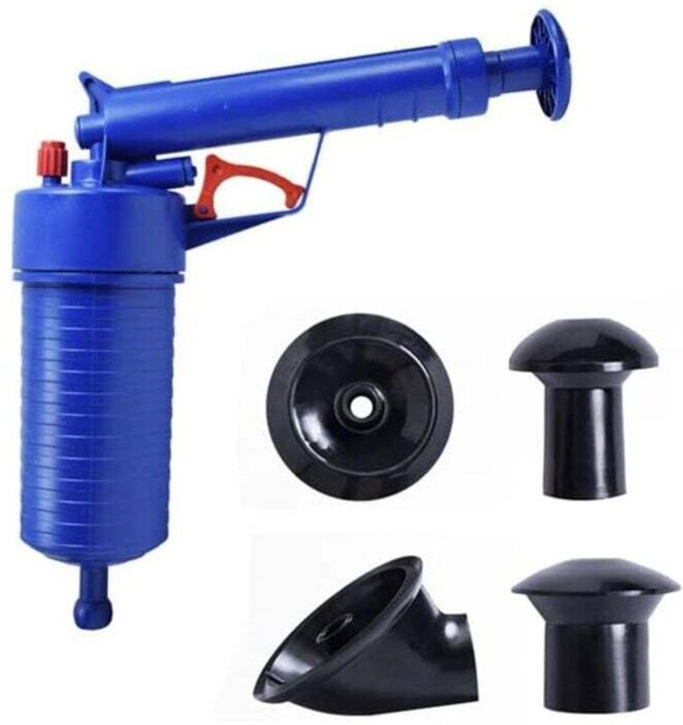 Druckluftpumpe zur Reinigung von Toilettenabflüssen und Küchenspülen mit 4 verschiedenen Saugnäpfen (Blau)