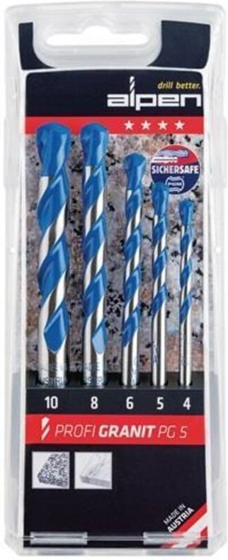 Steinbohrersatz profi granit 5-tlg.D.4,5,6,8,10mm Alpen
