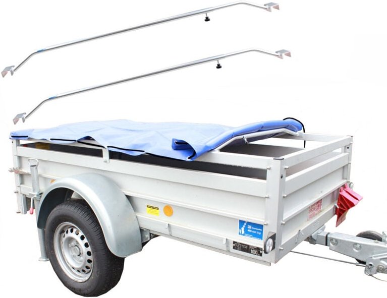 Anhänger Flachplane Blau mit Gummigurt 2575x1345x100mm Gewebeplane incl. 2 Alu-Bügel