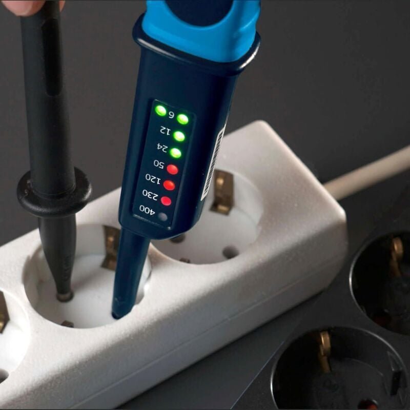 Der 400V-Spannungsprüfer mit LED-Anzeige am Prüfstift maß Wechsel- und Gleichspannungen von 6 bis 400V, einschließlich d...