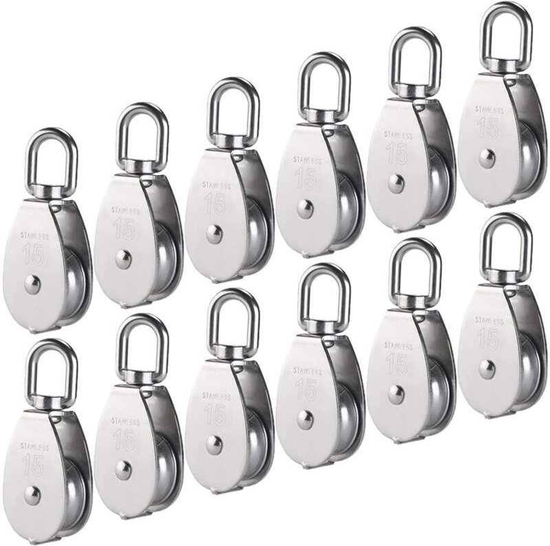 M15 Einzelrolle aus Edelstahl 304, 15 mm Einzelrollenblock, Kran-Drehhaken, glattes Drahtseil, Tragfähigkeit 77 lbs/35 k...