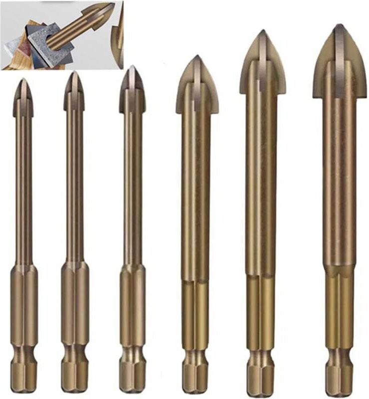 Aiperq - 6-teiliges effizientes Universal-Bohrer-Set, dickes Bohrer-Set mit hoher Härte, Hartmetall-Bohrer-Zubehör, mult...