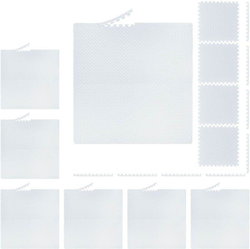 32 x Bodenschutzmatte, 60x60 cm, Schutzmatten mit Rand, EVA, 12m² Gesamtfläche, Unterlegmatte für Fitnessgeräte, weiß