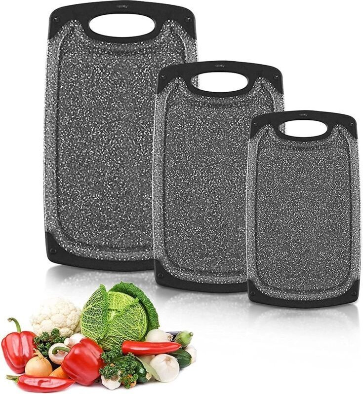 3er-Set Schneidebretter, lebensmittelechtes PP-Material, rutschfest und antibakteriell für Fleisch, Gemüse und Obst