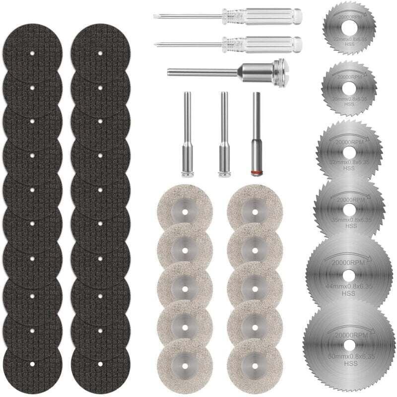 42-teilige Mini-Diamant-Trennscheibe, Trennscheiben für Dremel, HSS-Harz-Kreissägeblatt mit 5 SC-Dornen und 2 Schraubend...