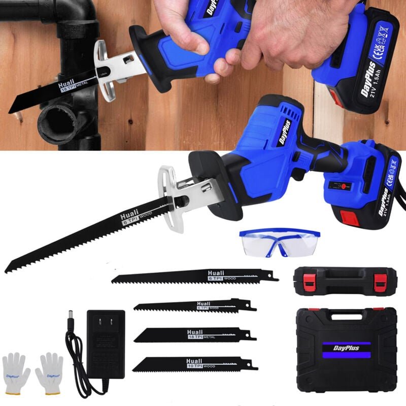 Hubsäge mit Lithium-Ionen-Batterie und 1x Ladegerät, Akku-elektrische Hubsäge, 4-Blatt-elektrische Handsäge zum Schneide...