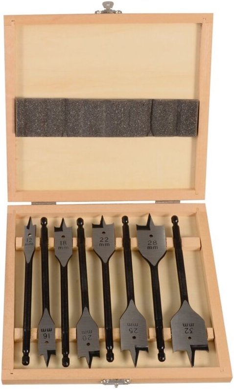 Projahn - Flachholzbohrer-Set 8 teilig Durchmesser 12-16-18-20-22-25-28-32 mm