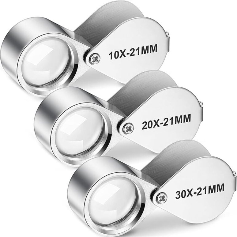 3-teiliges Juwelier-Lupen-Set, 10-fach, 20-fach und 30-fach, Taschen-Schmucklupe, Vergrößerungsglas, Lupe B