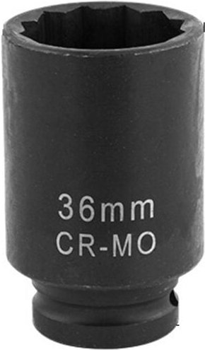 Schlagschrauber-Stecknuss 36 mm CR-Mo-Sechskant für 12-Punkt-Schlagschrauber Langer 1/2-Zoll-Steckschlüsseleinsatz