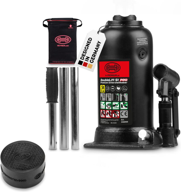 Autoheber Set 5t I hydraulischer Wagenheber mit Gummiauflage I 2-stufiger Unterstellheber für SUV Transporter I Bundle m...