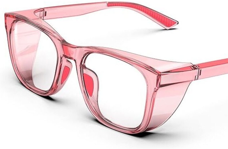 Klare Schutzbrille mit Seitenschutz, Antibeschlag, Kratzfestigkeit, rutschfesten Griffen und vollem UV-Schutz – Pink