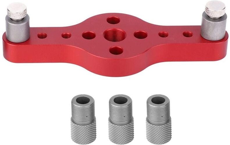 Holzbearbeitung Locher Dübel Jig Aluminiumlegierung Drill Guide Holz Löcher Locator Kit mit 3 Stück Bohrbuchse(rot)