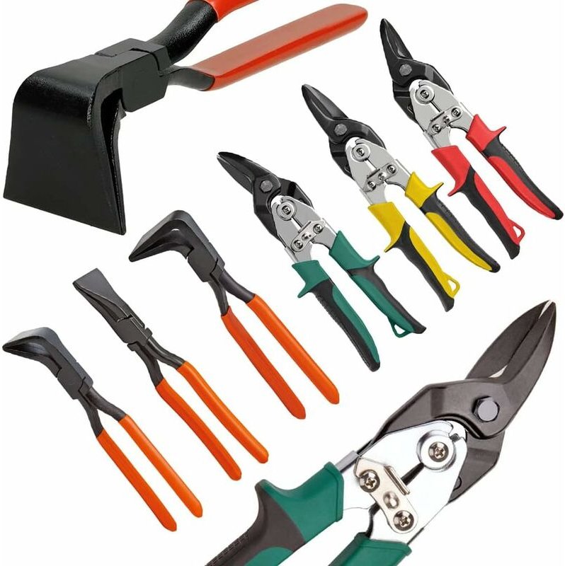 6-tlg Falzzange + Blechschere Biegezange Abkantzange Blechzange Absetzzange Schneider Metallschere, gerade 0°, gewinkelt...