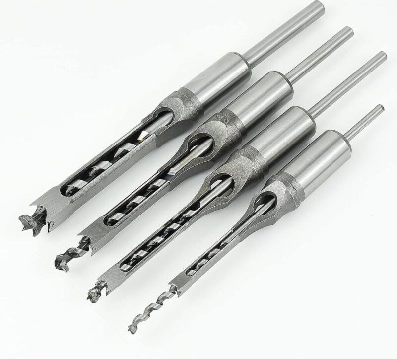 4 Stück Vierkantlochbohrer, Vierkant Stemmbohrer, Vierkantbohrer, Bohrer für quadratische Löcher, Holz-Vierkant-Bohrer H...