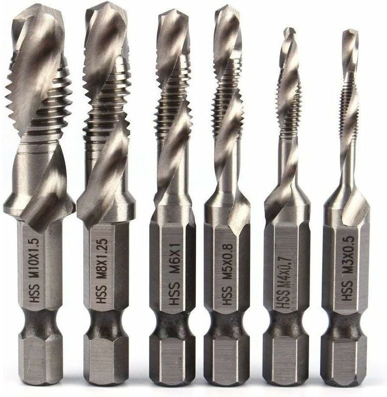6-teiliger HSS-Bohrer-Satz, 1/4"-Sechskantschaft, Kombi-Bohrer- und Gewindebohrer-Set, HSS-Bohrer M3–M10, metrisches Gew...