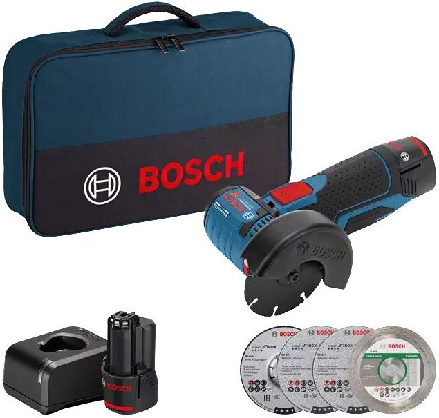 Bosch Akku-Winkelschleifer gws 12V-76, mit 2 x 2.0 Ah und Ladegerät in Tasche
