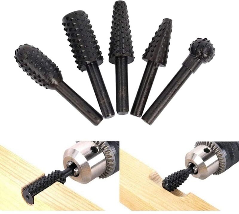 5-teiliges Rotationsraspel-Set für Fräser, Metall- und Holzfräser, Schnitzwerkzeuge, Holzschnitzröhren, Rotationsgravier...