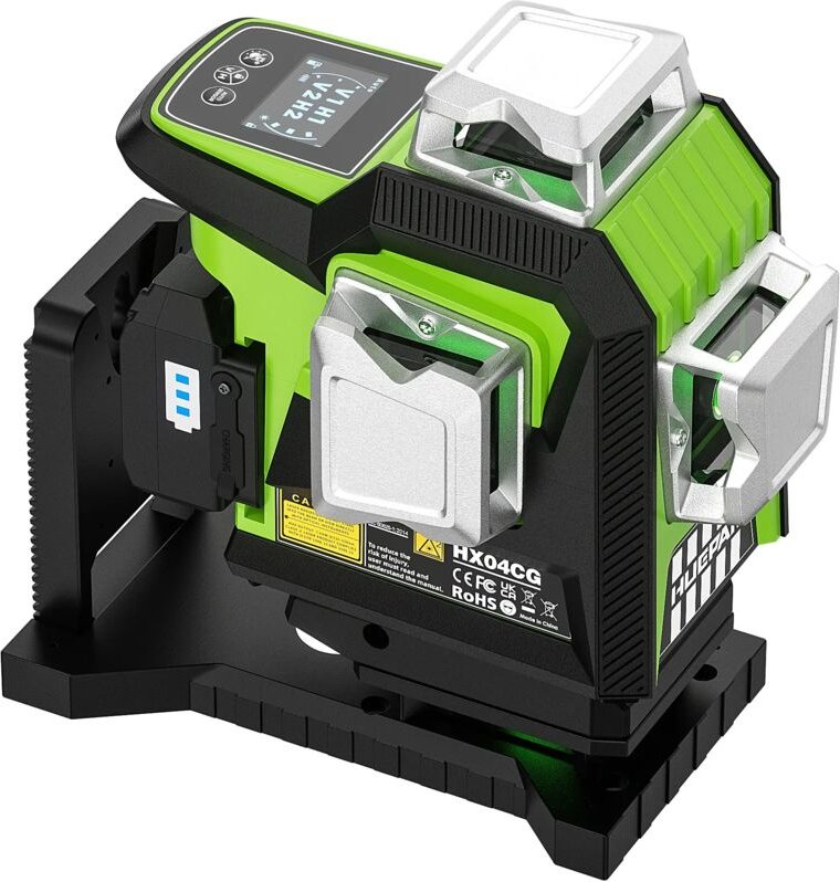 Huepar HX04CG 4x360° Grünlaser Kreuzlinienlaser mit LCD-Anzeige, ±3,5° Selbstnivellierung, 5200mAh Akku, IP54, Typ-C Lad...
