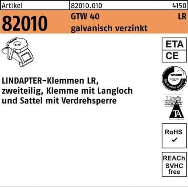 Lindapter - Klemme r 82010 gtw 40 lr M16/3 - 16 galv.verz. 1 Stück