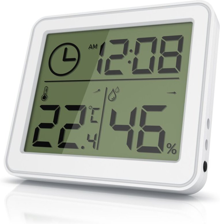 BEARWARE - Thermometer Hygrometer - Temperatur und Luftfeuchtigkeit - Uhrzeit - gut ablesbare LCD-Anzeige - Magnethalter...