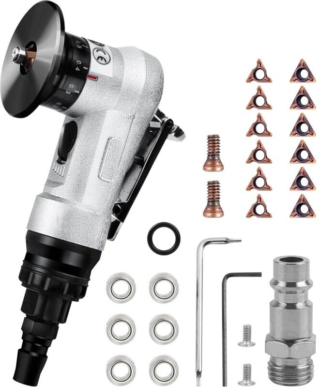 Mini-pneumatische Aluminium-Fasenmaschine - 45-Grad-Fasenmaschine mit Ersatzklingen zum Entgraten von Metall (6 R-Einsät...