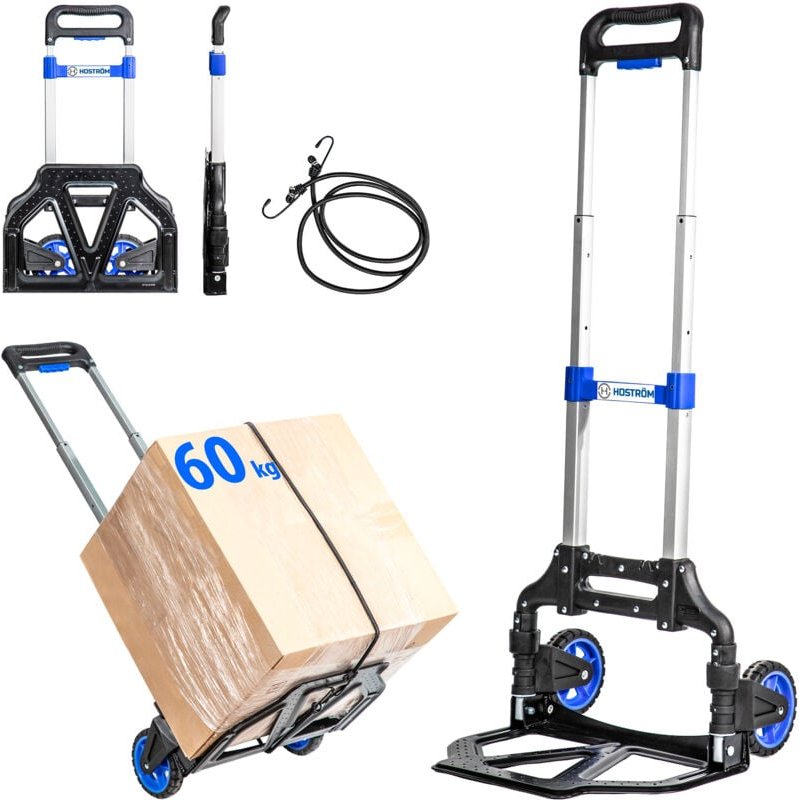 Aluminium-Klappkarre, 2 Räder Klappbare Sackkarre Umzug und Materialtransport, kompakt, leicht, Max. Tragkraft 60kg, 5 J...