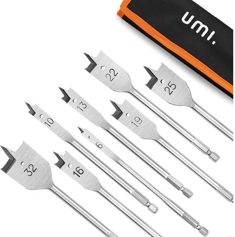 Umi 8-teiliges Flachbohrer-Set für Holz, Flachbohrer Ø 6, 10, 13, 16, 19, 22, 25 und 32 mm für die Holzbearbeitung