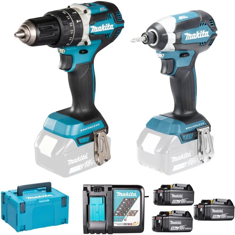 Makita - 18V Akku Schlagbohr- und Schlagschrauberset, 3x lxt 5,0 Ah Akku, Ladegerät DLX2180TJ1