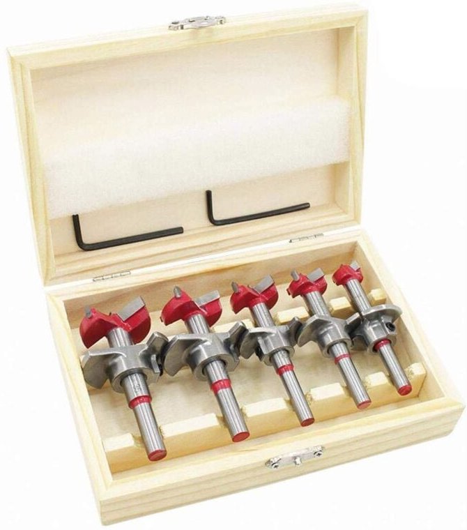 Bohrer, 5er-Set (Ø15-35 mm), Holzbearbeitungsfräser, verstellbarer Positionierungsbohrer-Satz, Hartmetall-Lochsäge mit A...
